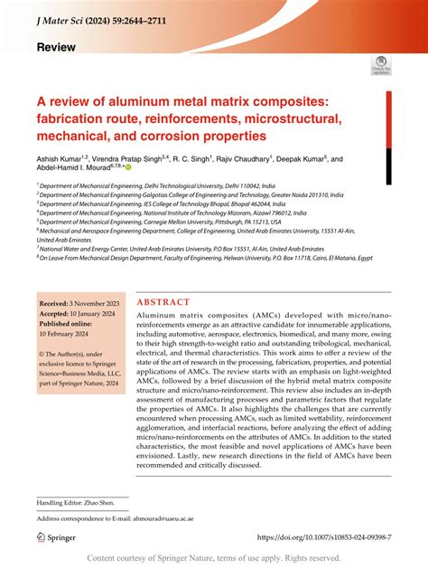 fabrication and machining of metal matrix composites a review|A review of aluminum metal matrix composites: fabrication route .